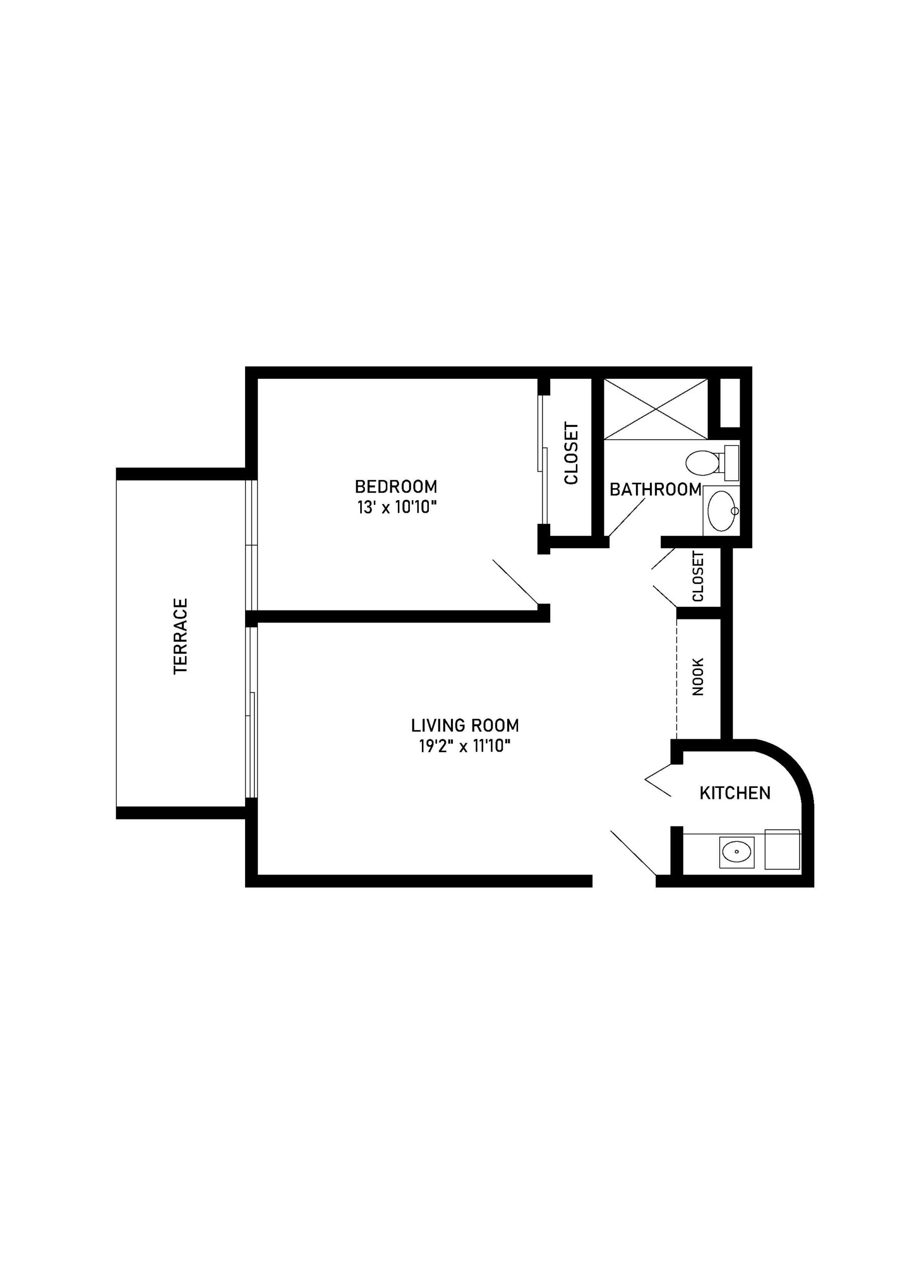 assisted living floor plan 1 bedroom 1 bathroom 568 square feet